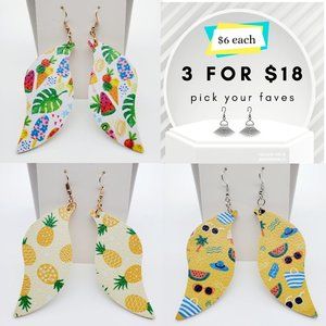 NEW EARRINGS Handmade Vegan Leather Tropical Retro